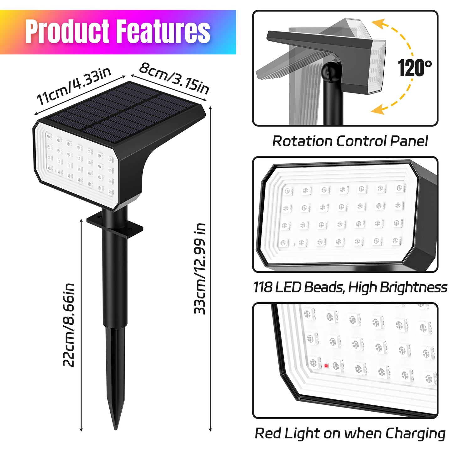 Flaow Solar Spot Lights Outdoor Color Changing, [6 pack/28 LED] 7 Modes Auto On/Off Solar Landscape Spotlights, Ip67 Waterproof Solor Powered Pathway Lights for Outside Yard Garden Walkway Tree Patio