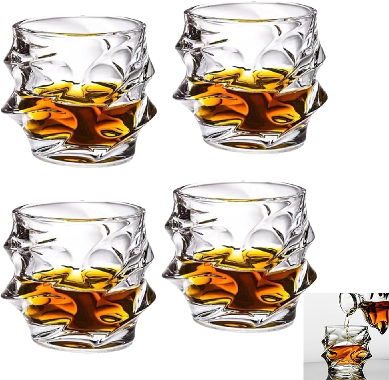 NNLLY Storm Japanese Crystal Whisky Glass, Old Fashioned Whiskey Glasses, Bourbon Gifts for Men, Unique Stemless Wine Glass Set (4PCS)