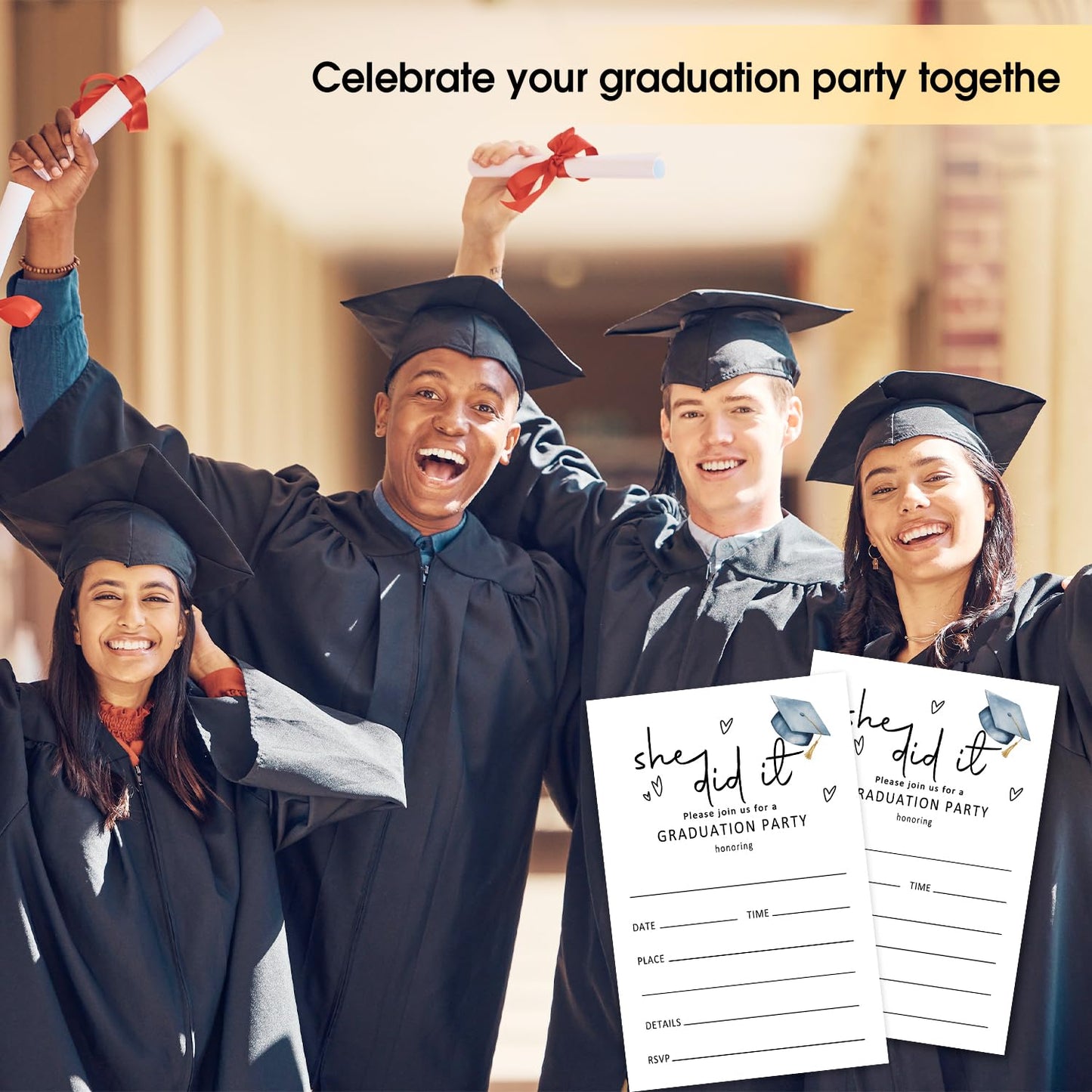 Graduation Invitations 2025 Graduation Party Invitations with Envelopes She Did It Grad Announcements Invite Card for High School, University, Masters Grad Celebration Party Supplies 20 Pack /03