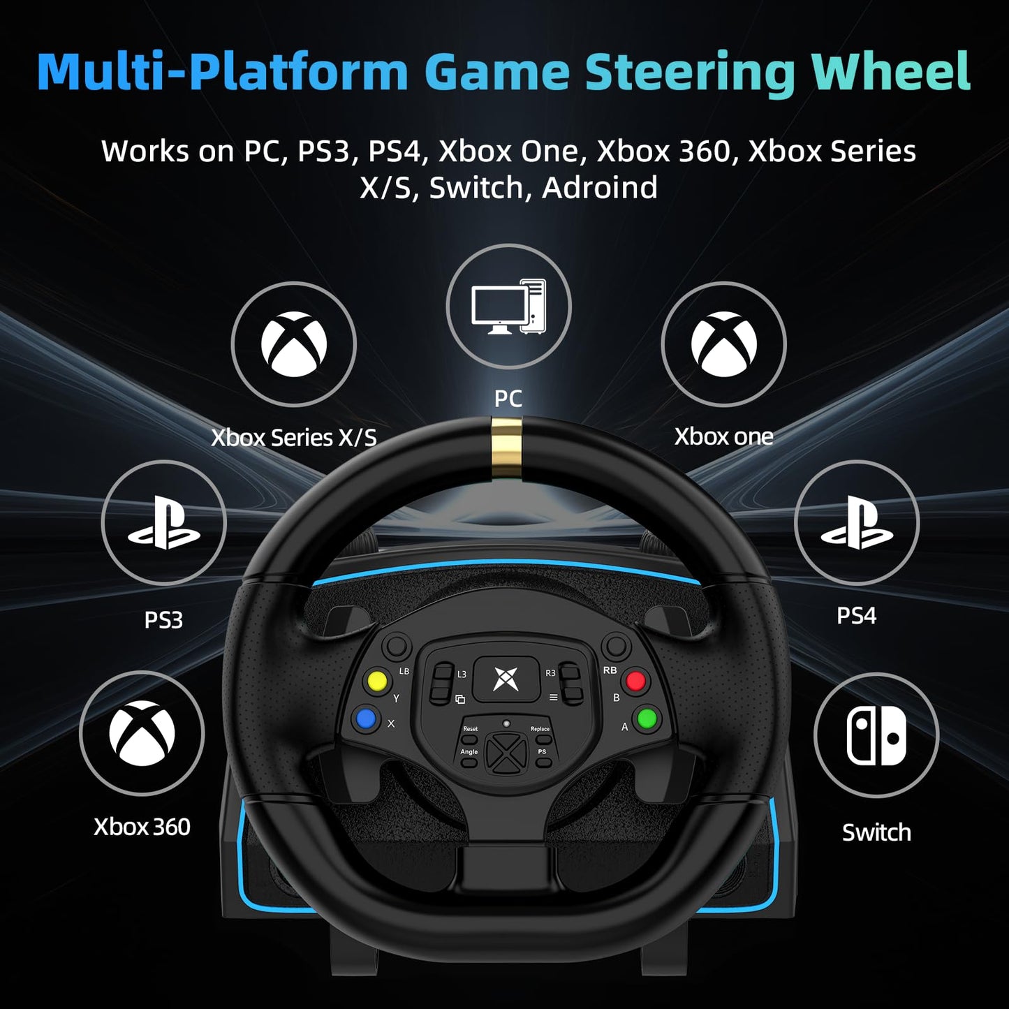 DOYO Gaming Steering Wheel with Pedals and Shifter, 1080° Racing Wheel, Vibration Feedback, Paddle Shifters, Race Steering Wheel for PC, Xbox One, PS4, Xbox Series X/S, PS3, Switch
