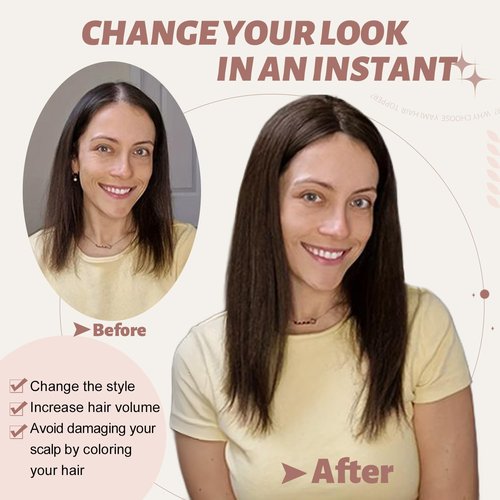 GULALUUK Hair Toppers for Women Human Hair Pieces for Women with ThiningHair Clip in Topper Hairpieces Wiglet Top HairPieces forWomen Cover GrayHair Medium Auburn Brown
