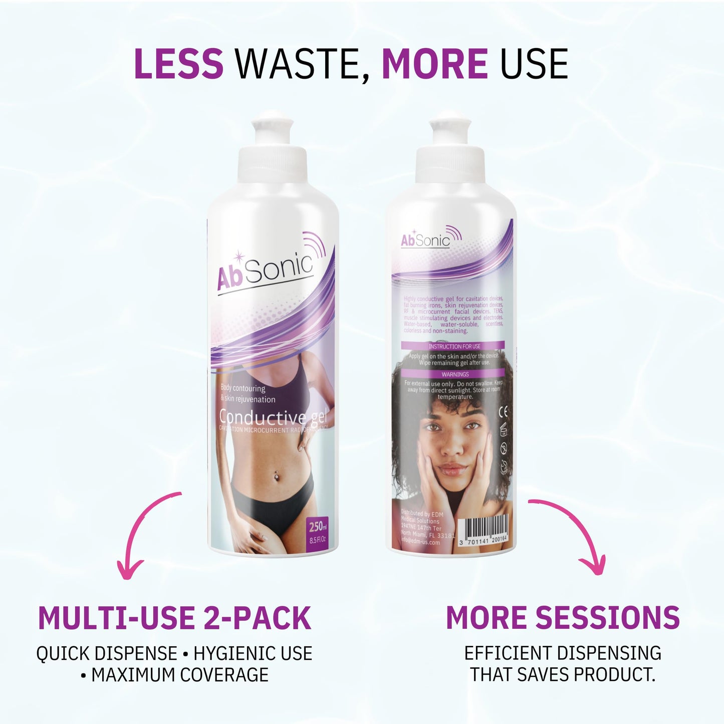 Absonic Conductive Gel for Cavitation, Microcurrent, Electrodes, Body, Facial Devices – Compatible with TENS & RF, Ultrasonic Massagers & Muscle Stimulation – Smooth, Non-Sticky Glide – 2-Pack 17 oz