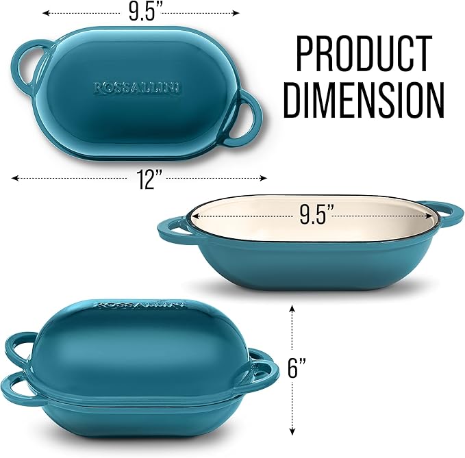 Signature Enameled Cast Iron Sourdough Bread Oven | Non-Stick with Tight Fitting Lid for Perfect Baking and Bread Making | 2QT Oval Oven With Lid [Ocean Blue]