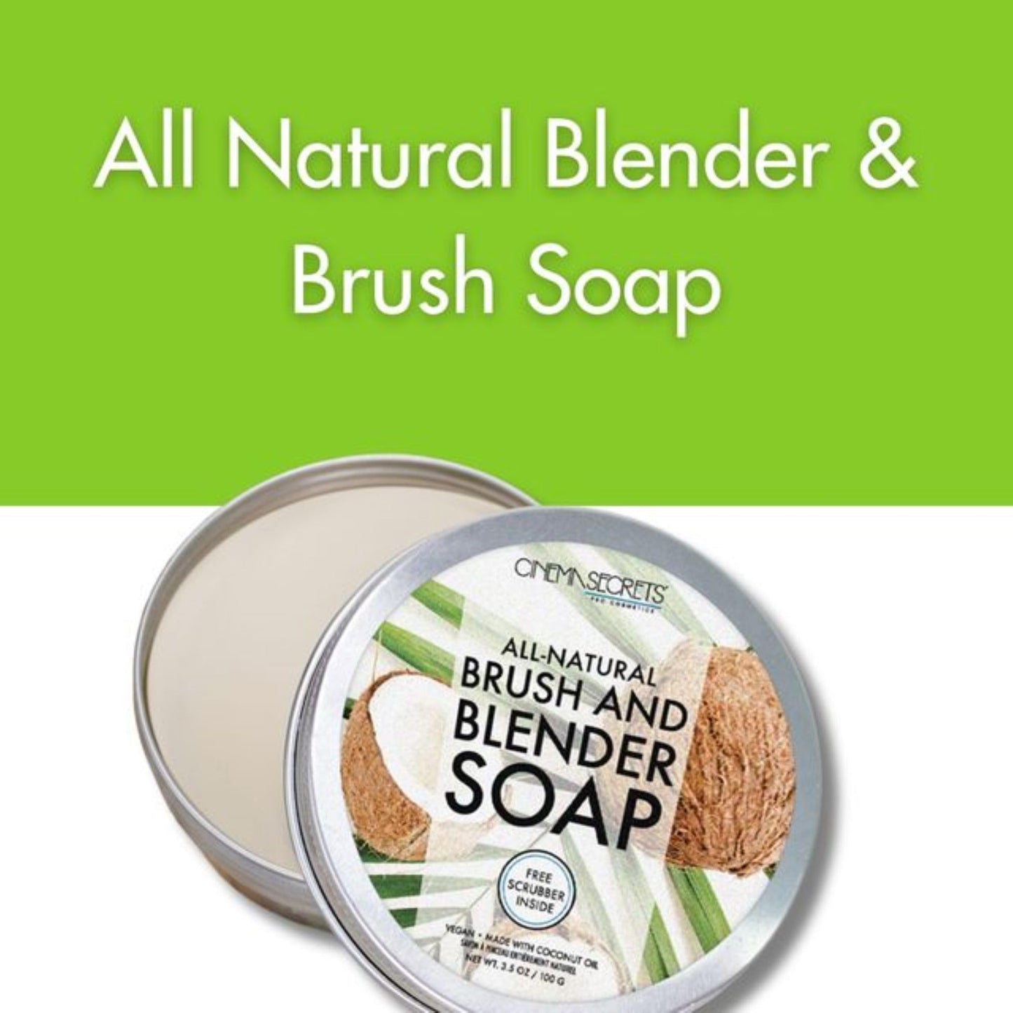 Cinema Secrets Vegan Makeup Brush Cleaner Soap - Brush & Make Up Sponge Cleaner with Scrubber - Formulated with Coconut Oil for