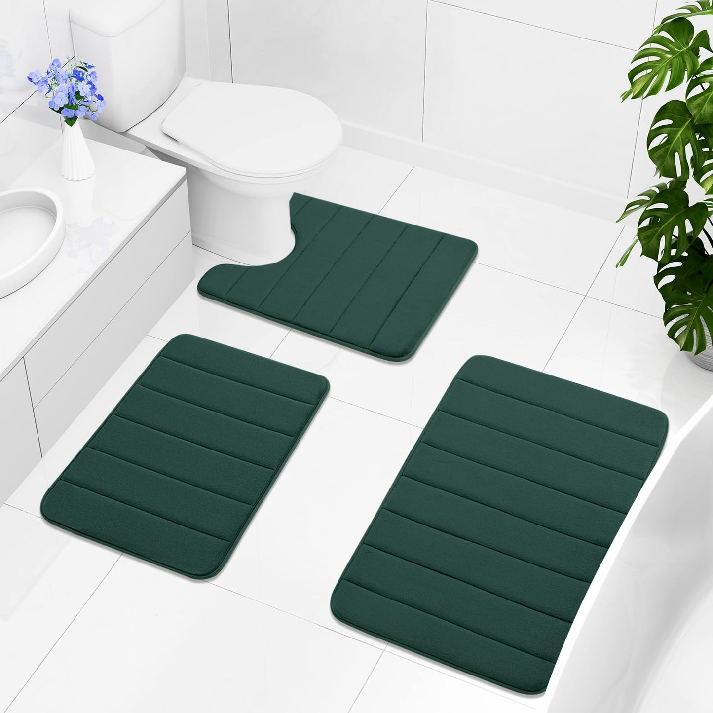Buganda Memory Foam Bath Mat, 47" x 17", Ultra Soft and Non-Slip Bathroom Rugs, Water Absorbent and Machine Washable Bath Rug for Bathroom, Shower, and Tub, Dark Green