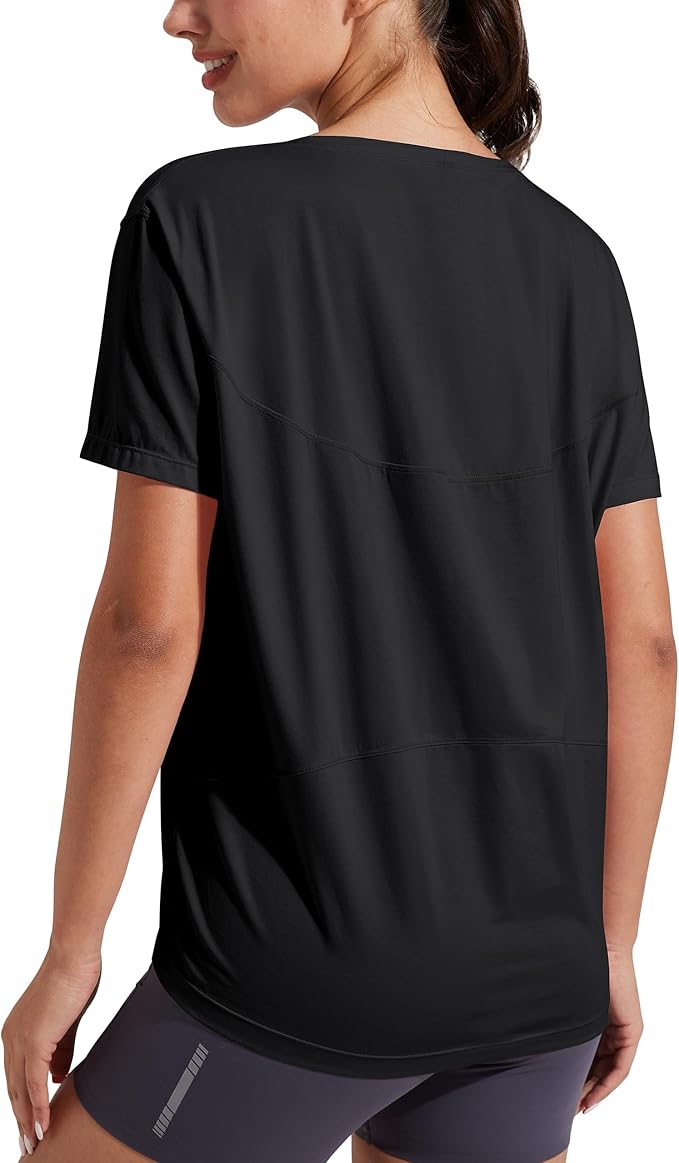 Pioneer Camp Women's Bamboo Viscose Short Sleeve Shirt Neck Loose Fit Workout T-Shirt Gym Athletic Casual Tops