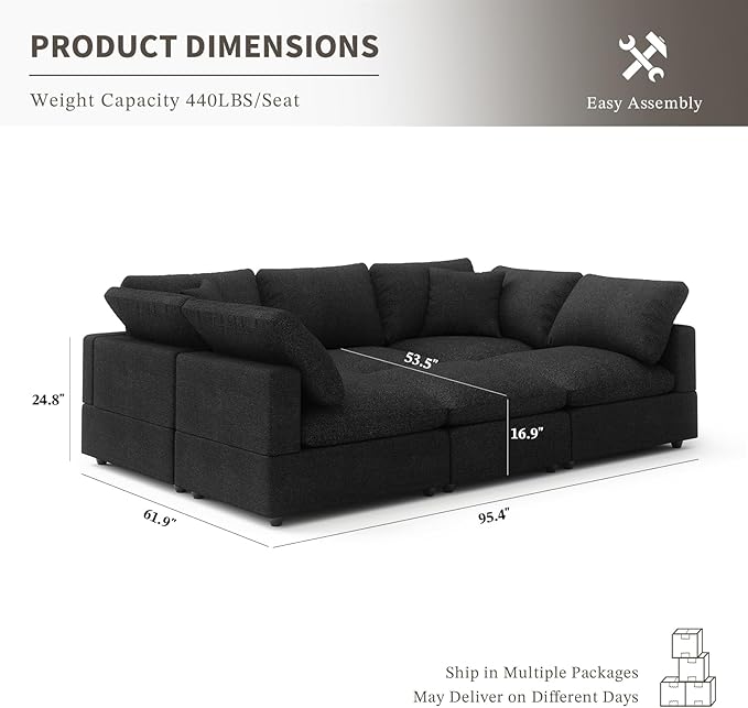 Modular Sectional Sofa Couch for Living Room, Convertible Upholstered Comfy Couches Deep Seat Sofa | Removable & Washable Cushion Covers, Filled with Down Cotton | Free Combination Sleeper Sofa Bed