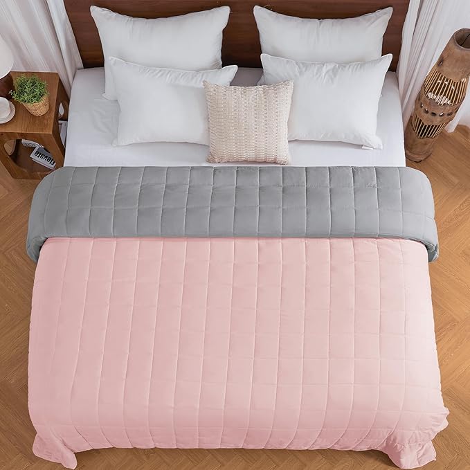 yescool Weighted Blanket for Adults (30 lbs, 88" x 104", Pink Grey) Cooling Heavy Blanket for Sleeping Perfect for 290-310 lbs, King Size Breathable Blanket with Premium Glass Bead, Machine Washable
