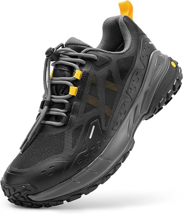 FitVille Men Waterproof Hiking Shoes Extra Wide Walking Shoes Slip-Resistant Trekking Trainers All-Terrain Quick Lace Snea...
