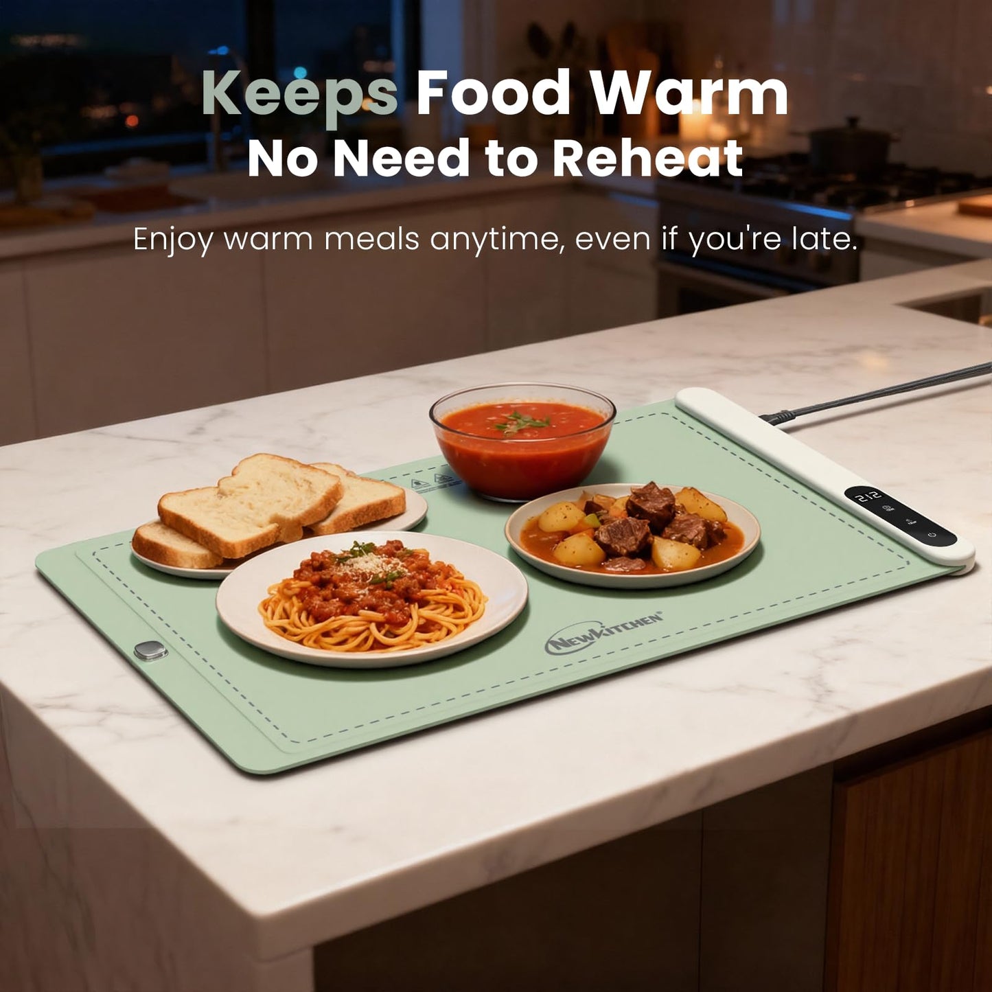 Warming Mat for Food, 24"x15" Food Warming Mat 6 Temperature & Timer Settings Upgrade Graphene Fast Full Surface Heating-Versatile Food Warmer for Gatherings, Parties, Everyday Use-Slate Gray Green