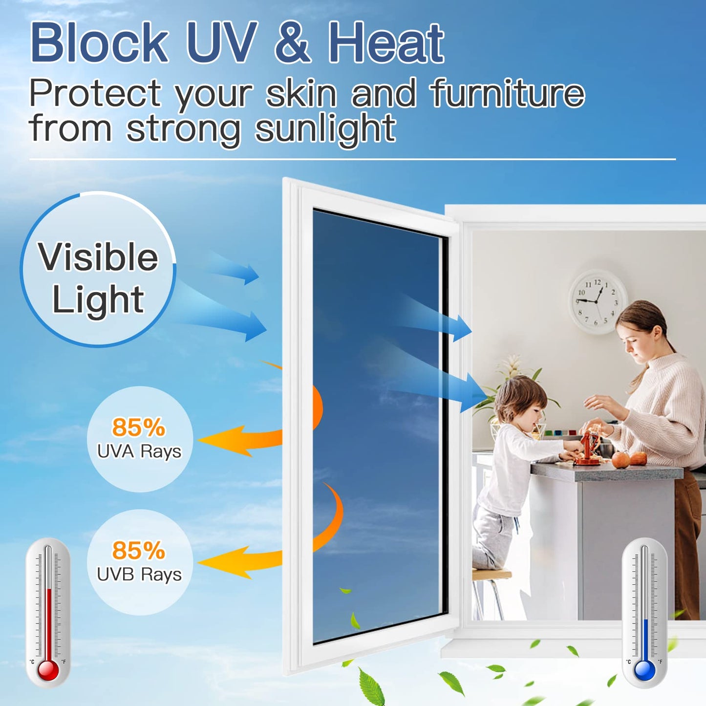 Haton Window Privacy Film One Way Window Tint for Home, Sun UV Blocking Reflective Mirror Film Heat Control, No Glue Static Cling See Out Not in Glass Door Covering, Silver, 17.5" x 78.7"