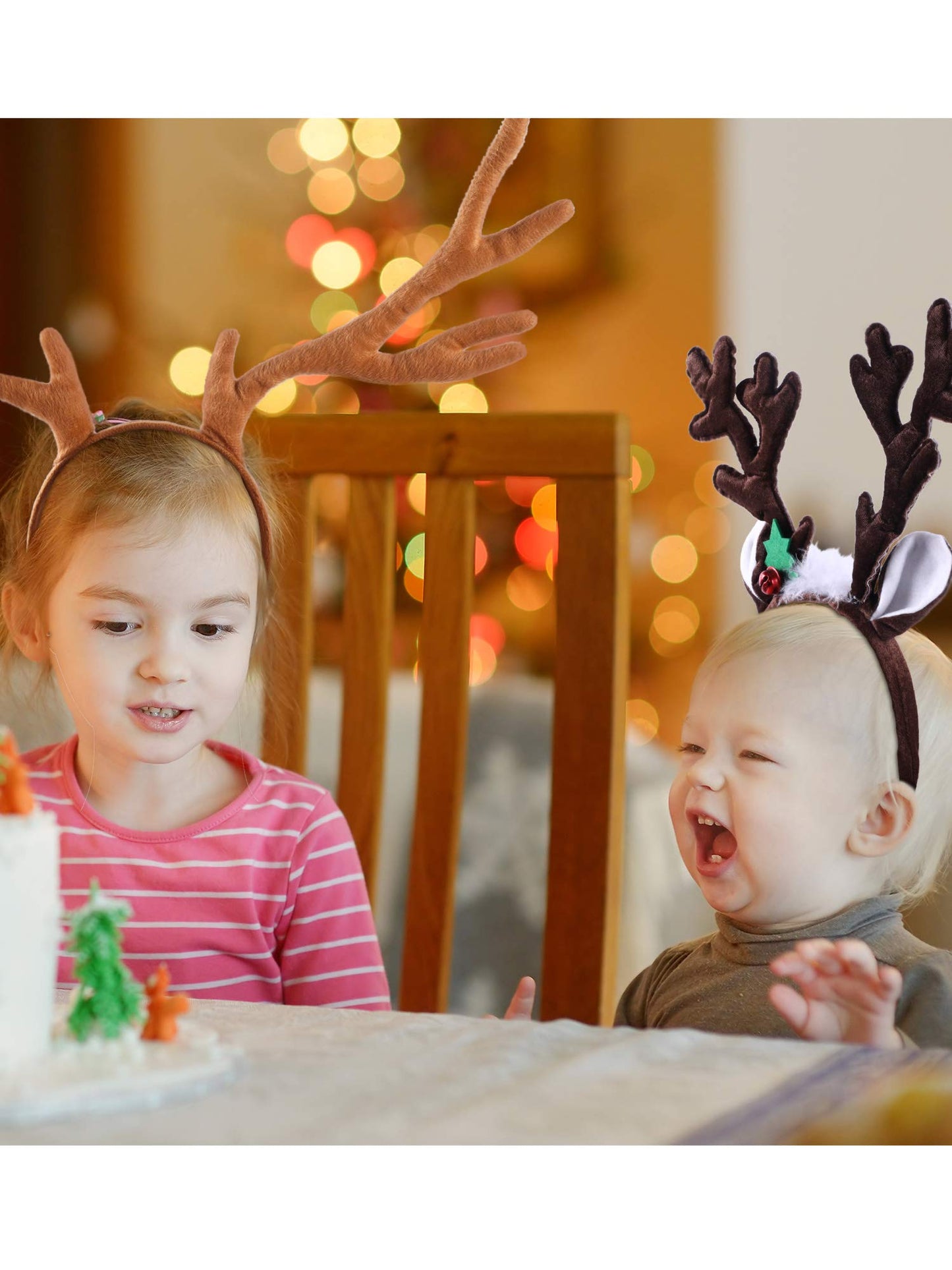 2 Pieces Christmas Reindeer Headband Antlers Hairband Headwear Accessories for Christmas Party Decoration, 2 Styles (Dark Brown, Light Brown)