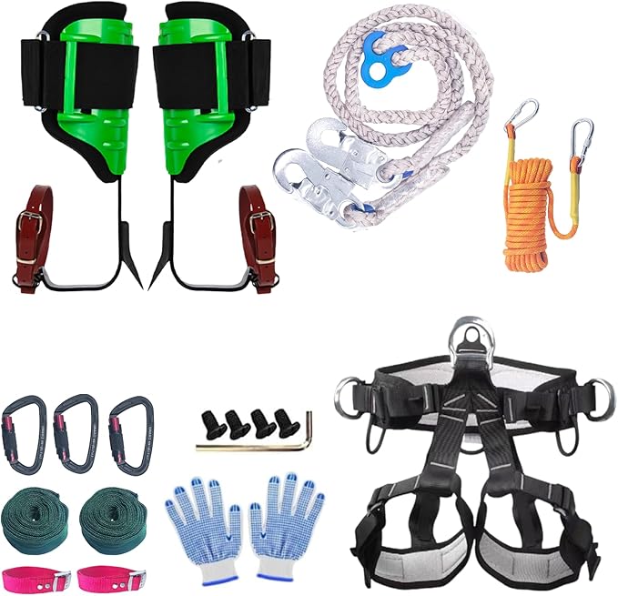 Lydnvjx Tree Climbing Gear, Tree Climbing Spikes， with Adjustable Climbing Straps and Steel Core Flip Line Arborist Equipm...