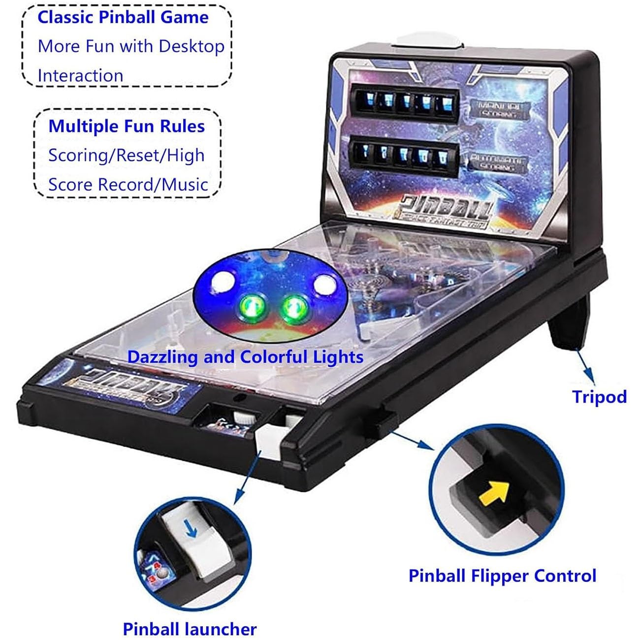 HUHUSHENGWEI Pinball Machine Tabletop, Portable Pinball Machines for 4+ Year Old Boys and Girls, Electronic Pinball Game Toys with Light and Sound Effects, Digital-Counter, Birthday Party Gift