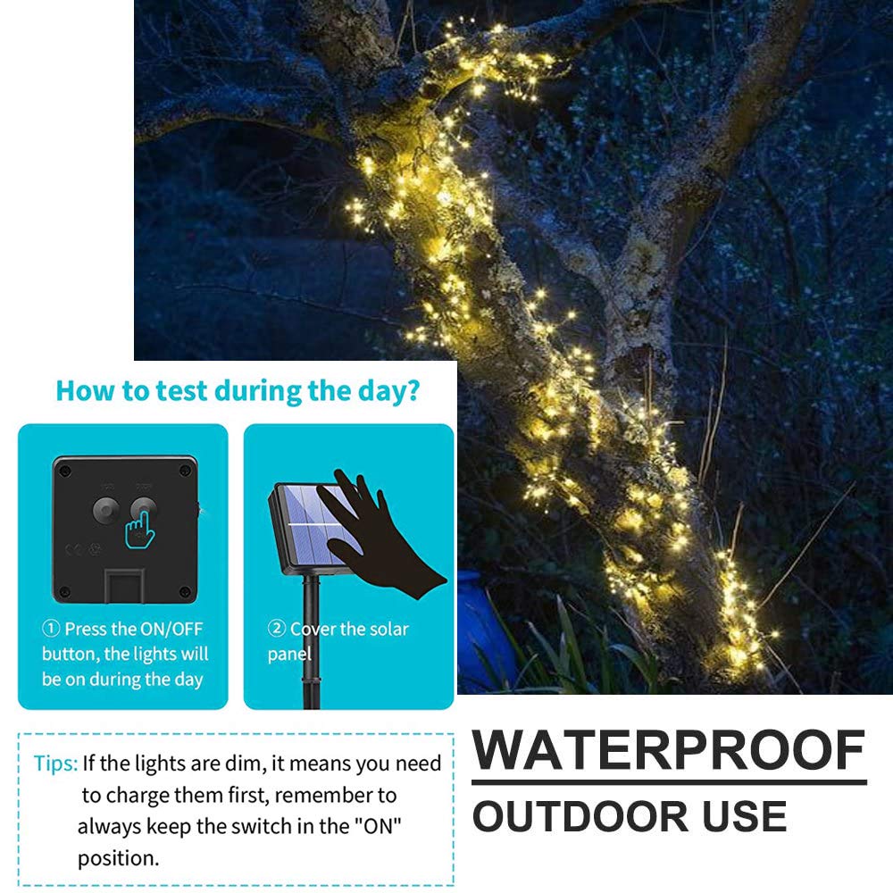 soltuus Solar Fairy String Lights Outside, Multi Strand 180 LEDs Watering Can Light for Outdoor, Waterproof Solar Powered Waterfall Lights, Firefly Bunch Lights for Garden Decor, Warm White