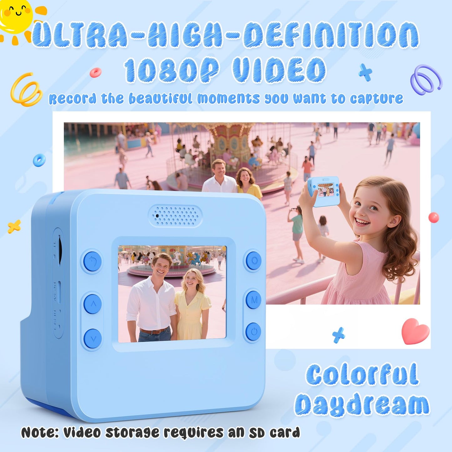 Kids Camera Instant Print Toys for Teenage Girls:2.4-Inch Children's Instant Cameras,Gift for Girls Ages 3-16 (for Christmas Or Birthday),1080P Hd Digital Video Cameras with 3 Rolls Paper & 32G-Blue