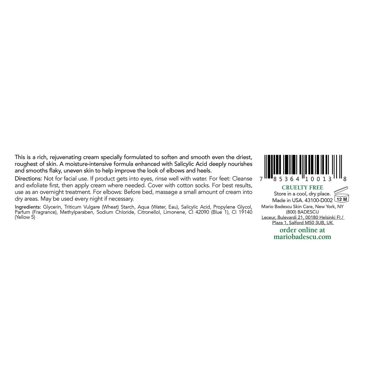 Mario Badescu Elbow & Heel Smoothing Cream, Rich, Thick Formula with Exfoliating Salicylic Acid, Overnight Foot Care for Cracked