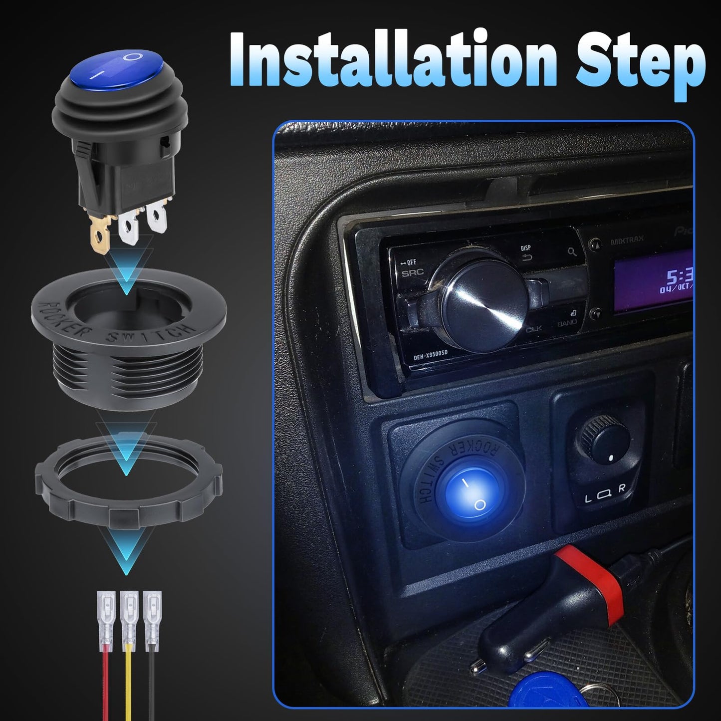 Round Rocker Switch, Toggle Switch 12V, Waterproof Lighted LED On/Off Switch for Car, Marine Toggle Switch, Automotive Power Switch, SPST 3 Pin