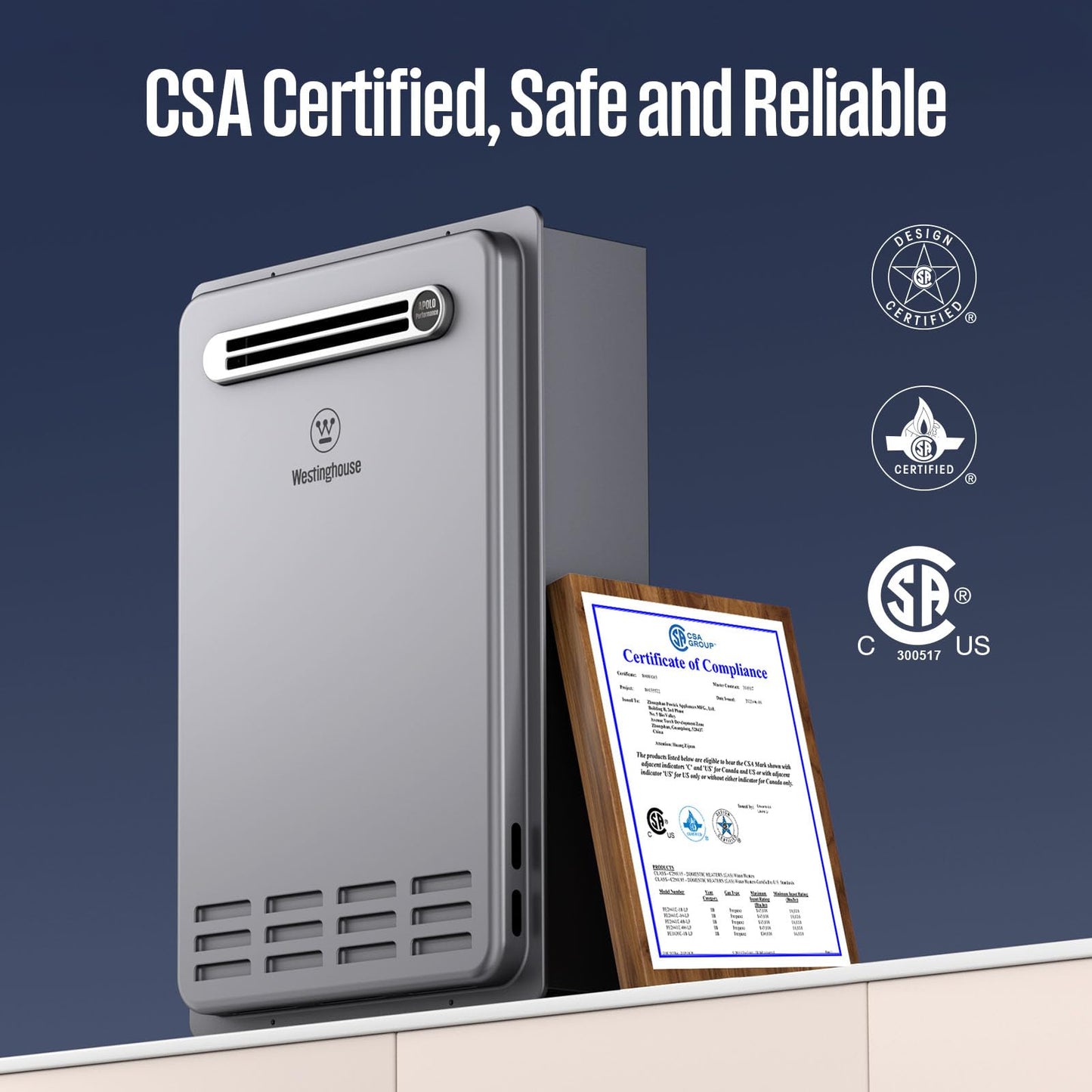Westinghouse Smart Outdoor Propane Tankless Water Heater, 5.1 GPM 120,000 BTU Whole Home Instant Hot Water Heater, ±1°F Temp Stability, Non-Condensing for 2-4 Fixtures