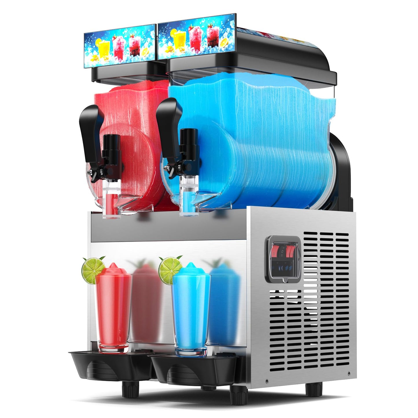 Mirfee 30 L Commercial Slushy Machine with LED Light, 15-45 Minutes to Make，15L×2 Tanks Commercial Frozen Drink Machine, 110V Margarita Slushie Maker, for Wine Cocktails, Daiquiri Juice