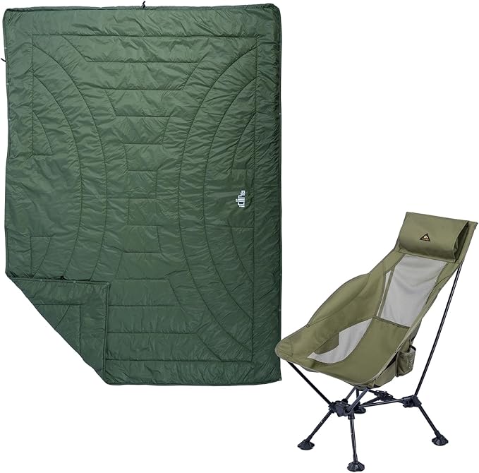 iClimb 1 Adjustable High Back Anti-Sinking Chair and 1 3M Thinsulate Warm Camping Blanket Bundle, Ultralight Compact for A...