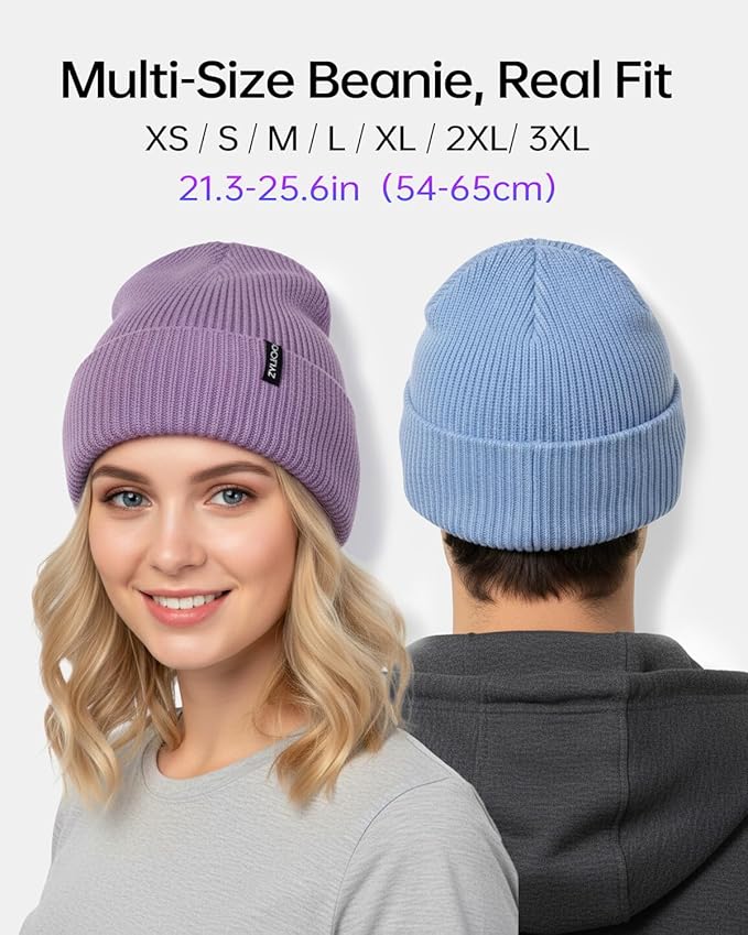 Zylioo Oversize Beanie Hats, XXL Big Size Ribbed Knit Cuffed Winter Hat for Cold Weather, Warm Skull Watch Cap