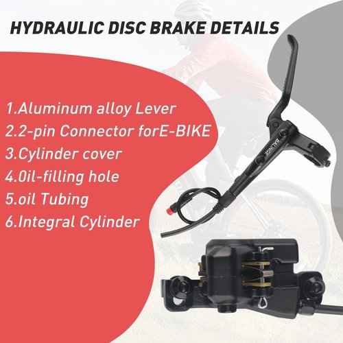 BALINGE Ebike Brakes Hydraulic Set 2-Pin Power-Off Connector 2-Pistons E-Bike Electric Power-Off Hydraulic Brake Set Front + Rear with 160mm 6 Bolts Disc Rotors