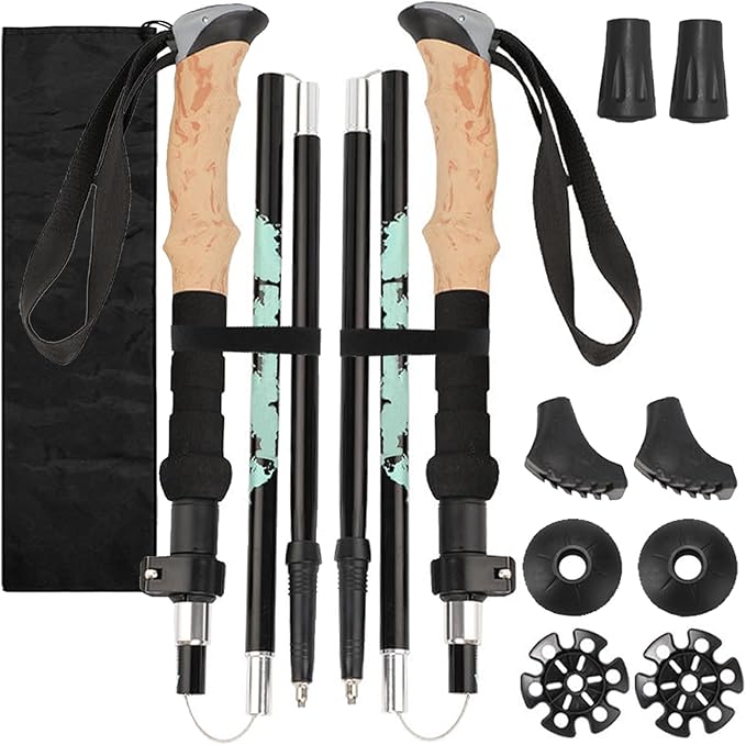 2Pcs Aluminum Collapsible Ultralight Travel Trekking Hiking Pole, Folding Adjustable Walking Sticks with Cork Handle & Tip...