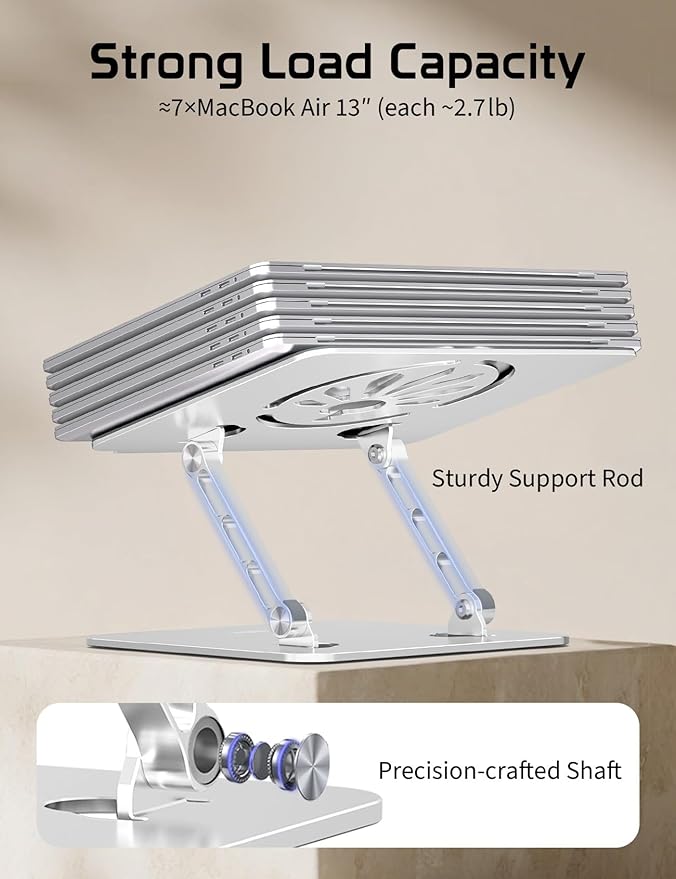 Axbima Aluminum Laptop Stand for Desk – Adjustable Ergonomic Laptop Riser, Foldable & Portable Holder Fit for MacBook & 10"-16" Laptops for Office, Home & Travel,Silver