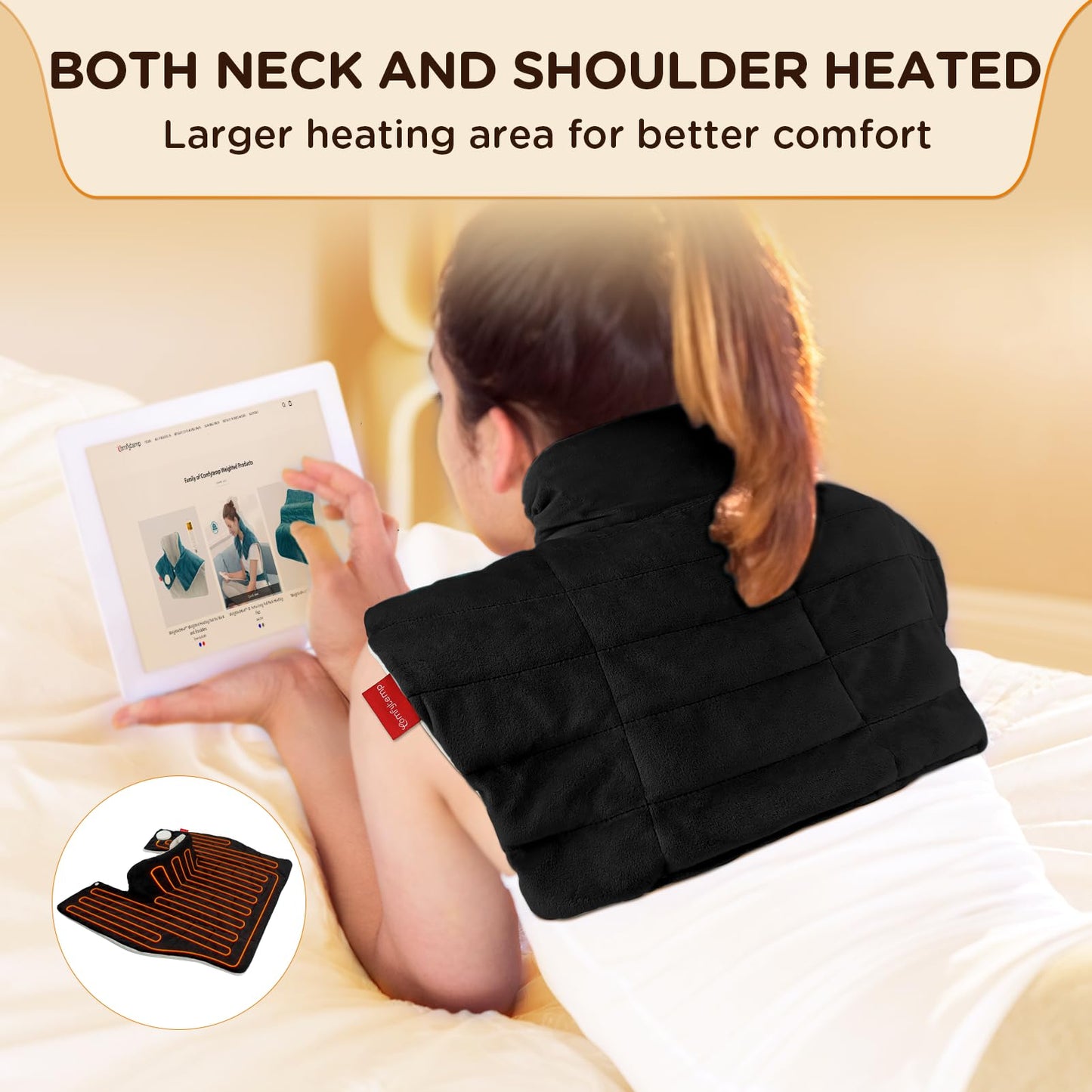 Comfytemp Heating Pad for Neck and Shoulders and Back, 2.6lb Weighted Electric Heat Pad FSA Eligible, Large HSA Heated Wrap, 9 Heat Settings & 11 Timer, Birthday Gifts for Women Men Mom Dad, Black