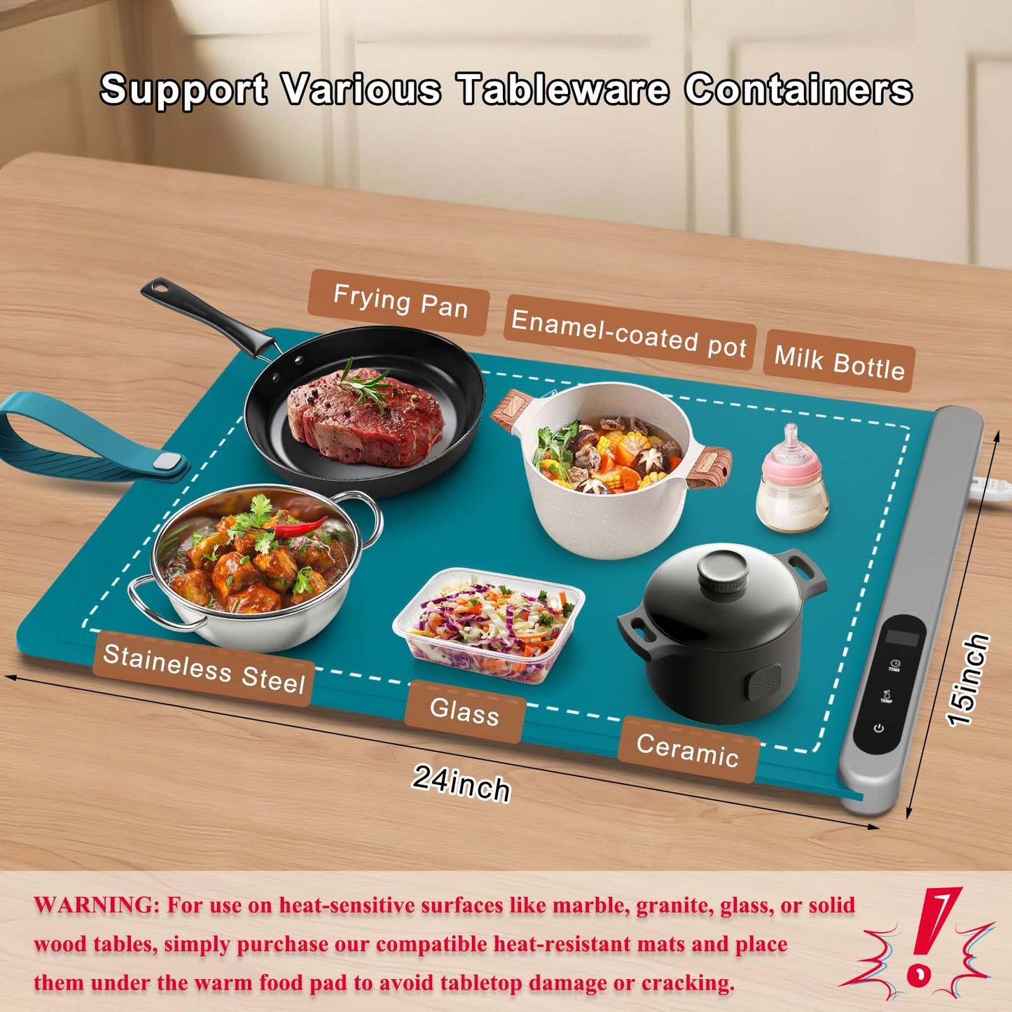 FYY Warming Mat for Food - Rapid and Full Surface Heating, 6 Temp Settings, 6H Timer, Rollable Portable Food Warming Mat, Ideal for Gatherings, Parties, Keep Meal Warm (X Large Size, Dark Green)