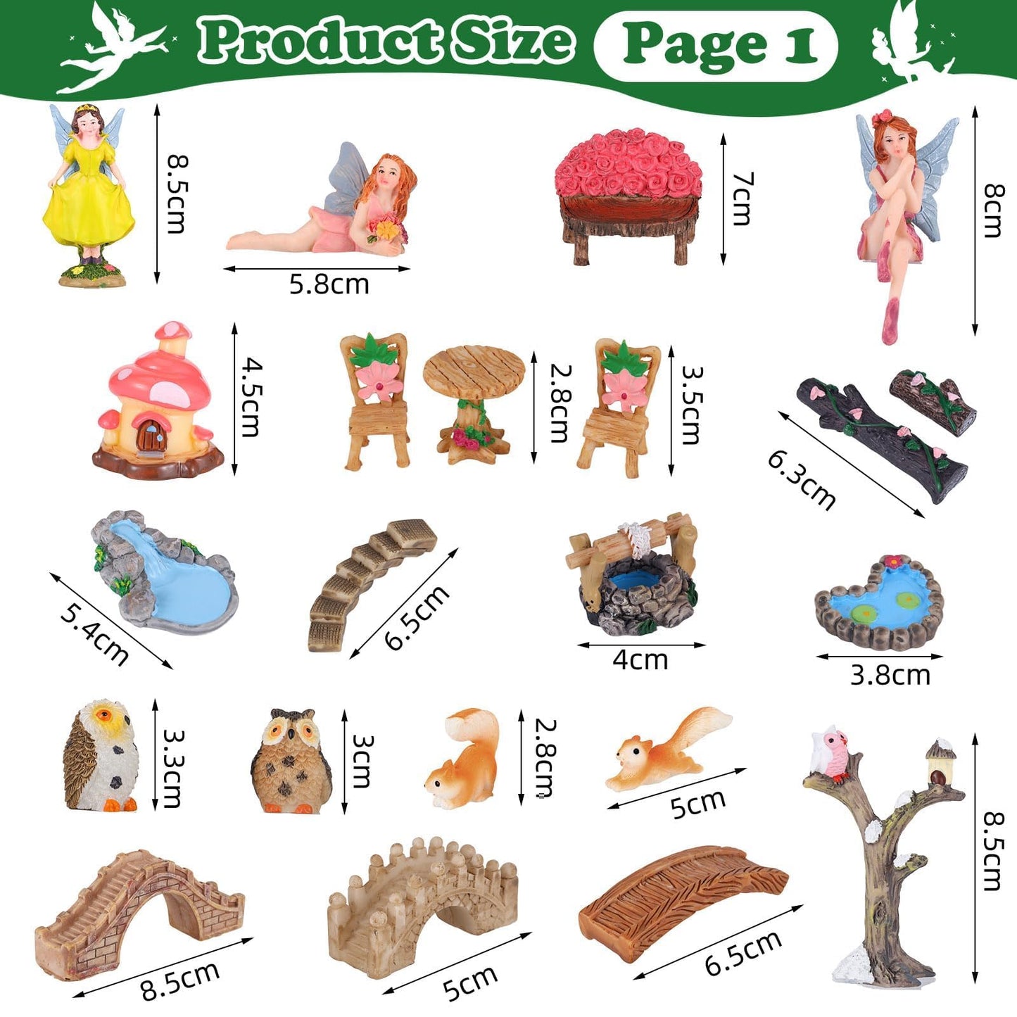 HIYZI 109 Pcs Fairy Garden Accessories Fairy Garden Kit Miniature Fairy Figurines Accessories Fairy Animals Decor Outdoor for DIY Dollhouse