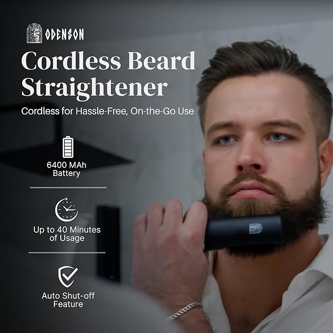 Odenson Beard Forger - Ultimate Tool, Cordless Heated Brush and Straightener for Beard and Hair, Heated Comb for Beard Styling and Care