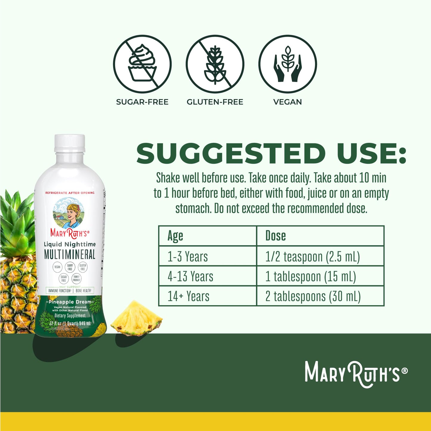 MaryRuth Organics Liquid Nighttime Multimineral | NO Melatonin | Magnesium Citrate | Calcium | Zinc | Vitamin D3| Available in 4 Flavors | Vegan | Sugar Free | Gluten Free | 32 Oz