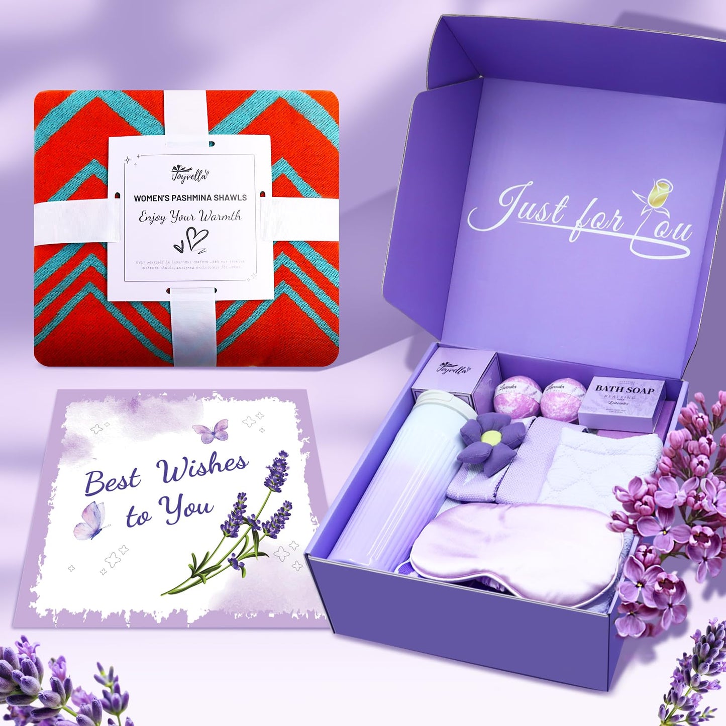 Birthday Gifts for Women, Relaxing Spa Gifts Basket Care Package w/ Luxury Pashmina Shawls Blanket, Self Care Gifts Get Well Soon Gifts for Mom Wife Grandma Friend Sister