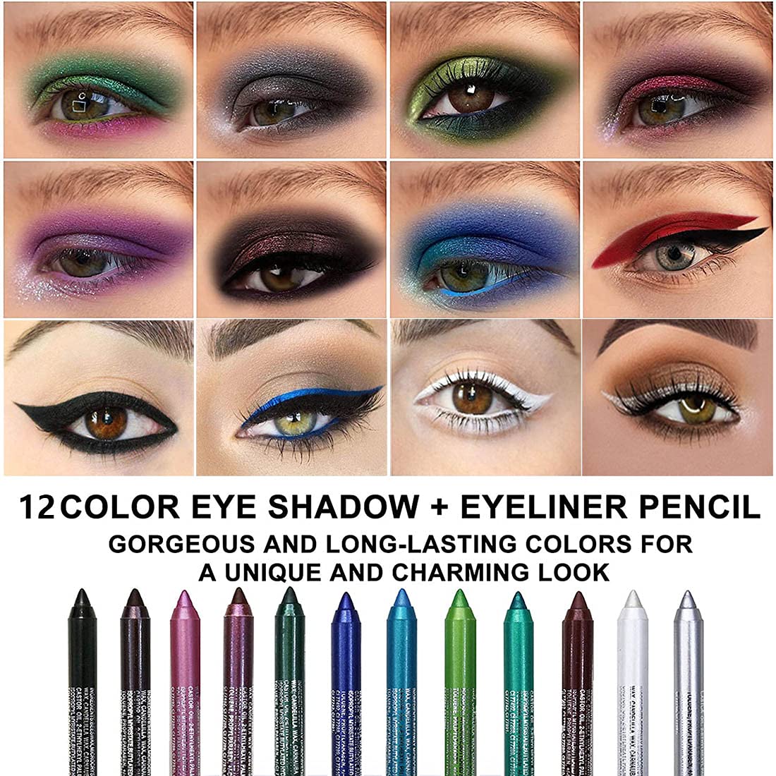 Kaely 6Pcs Glitter Gel Eyeliner Pencil Set for Women, Color Eye Liner Waterproof Smudge Proof with Sharpener, High Pigmented Eye
