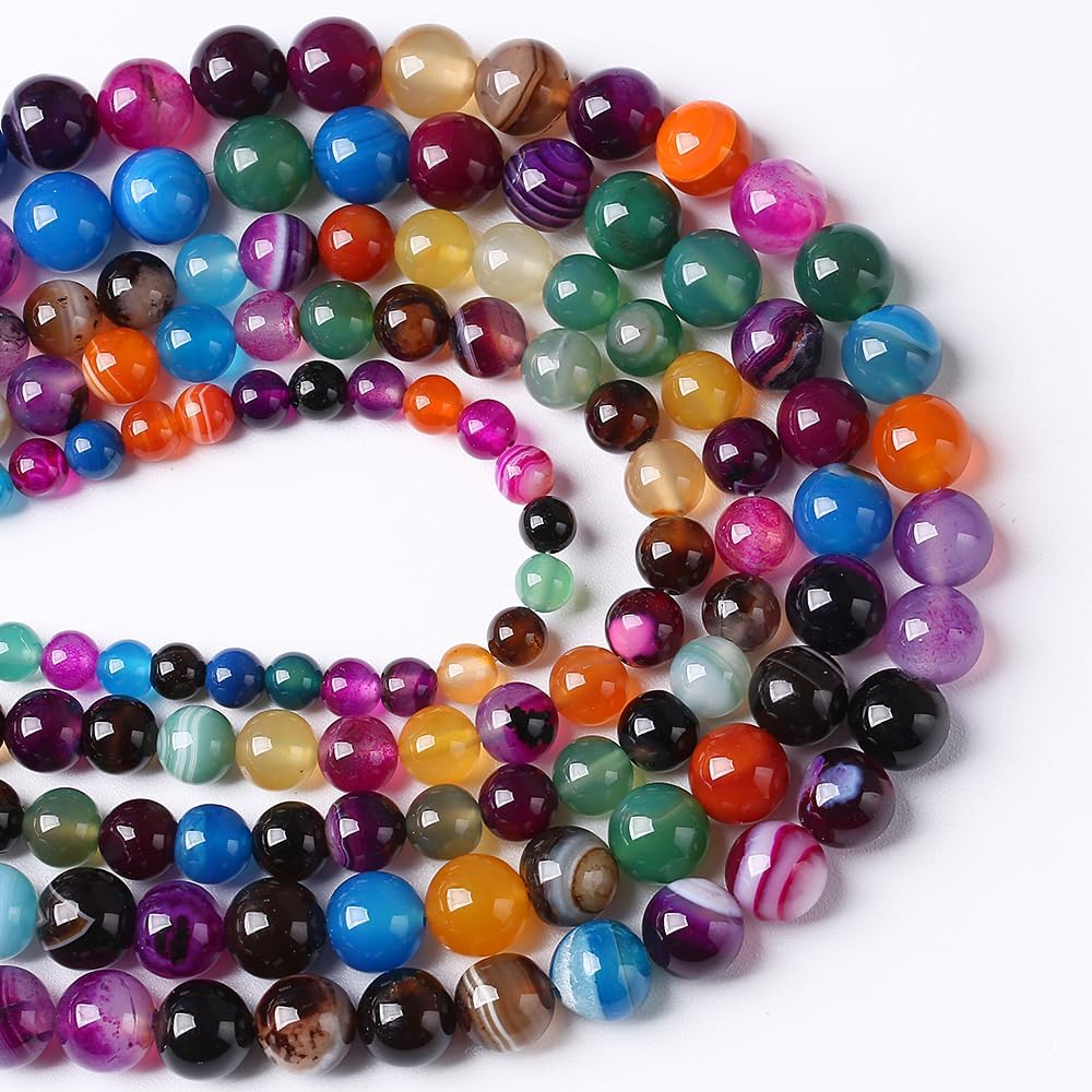 36pcs 10mm Natural Multicolor Stripe Agate Beads for Jewelry Making Natural Stone Energy Healing Beads DIY Bracelet Necklace 15" (10mm, Multicolor Stripe Agate)