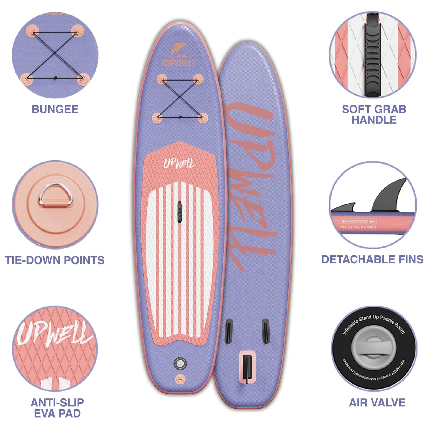 UPWELL Inflatable Stand Up Paddle Board Premium SUP Paddle Boards for Adults, 10’2” Blow up Paddle Boards 6” Thick, Purple