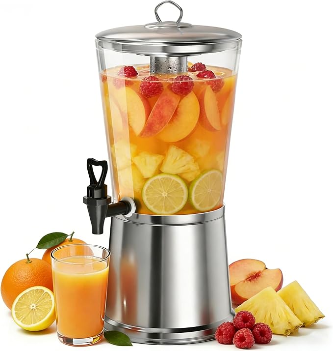 WantJoin Beverage Dispenser With Stand, Drink Dispenser for Party, Stainless Steel Water Dispenser with Ice Core, Spigot, ...
