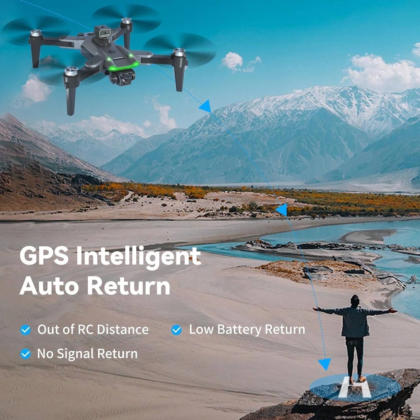 S166 Drone with Camera 4K for Adults, Professional GPS Drone with Auto Return, 4-Way Obstacle Avoidance, Follow Me, 60 Mins Flight Time (3 Batteries), Foldable RC Quadcopter with Case(Standard)