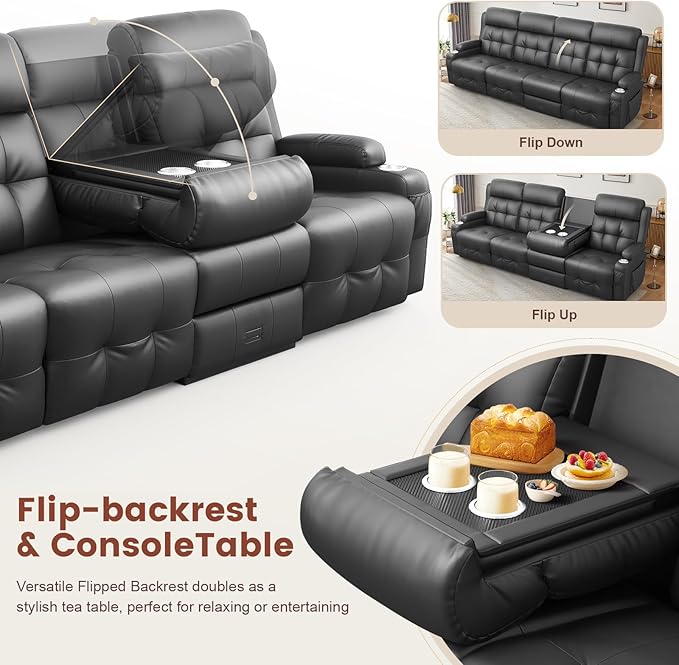 Aotolo Recliner Sofa, Massage Reclining Sofa 4 Seater Sets Heavy Weight Capacity, RV Loveseat Couch Clearance with Flip Back Console, Storage, Cup Holders, Wall Hugger Reclining Couch for Living Room