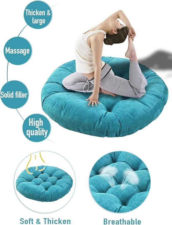 Tiita Floor Cushions Blue Seat Cushion Pillows 22"x22" Round Outdoor/Indoor Windows Pad for Patio Garden Hanging Chairs Set of 2