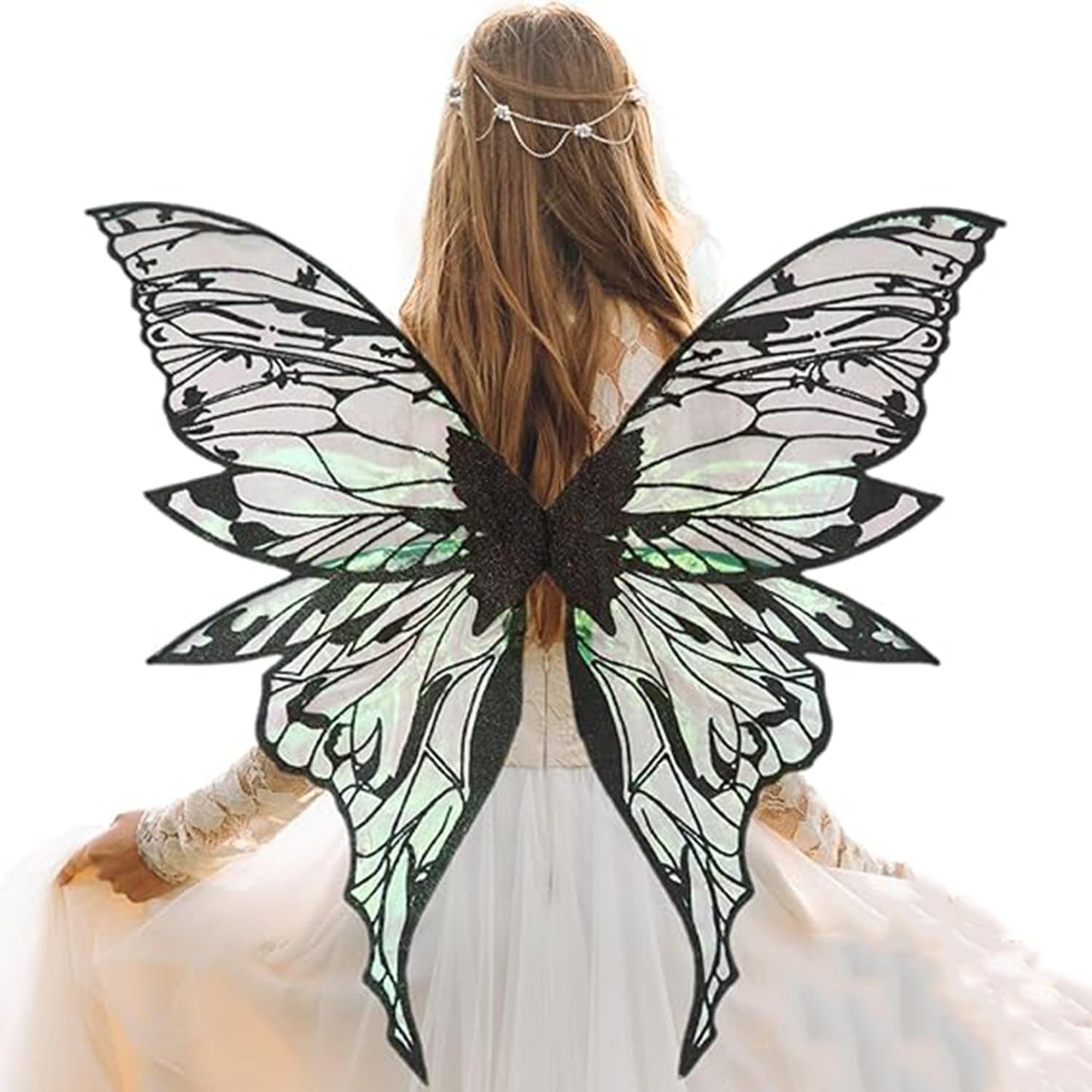ZEXILILA Adult Fairy Wings, Shiny Transparent Angel Wings, Halloween Costume Accessory (Black)