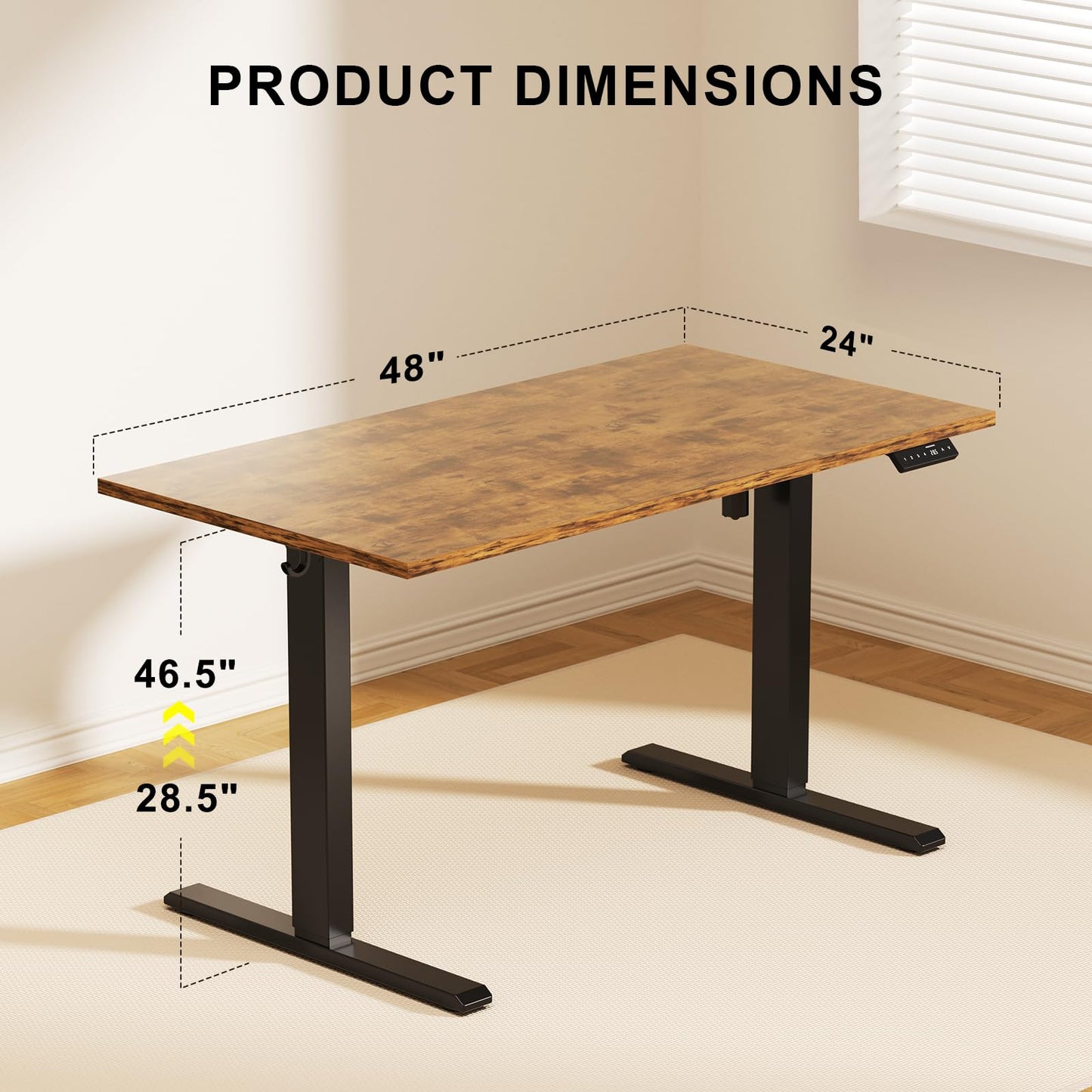 WALKINGDESK 48x24 Inches Whole Piece Electric Standing Desk, Seamless One Piece Height Adjustable Sit to Stand up Desk for Home Office, Ergonomic Computer Workstation, Rustic Brown