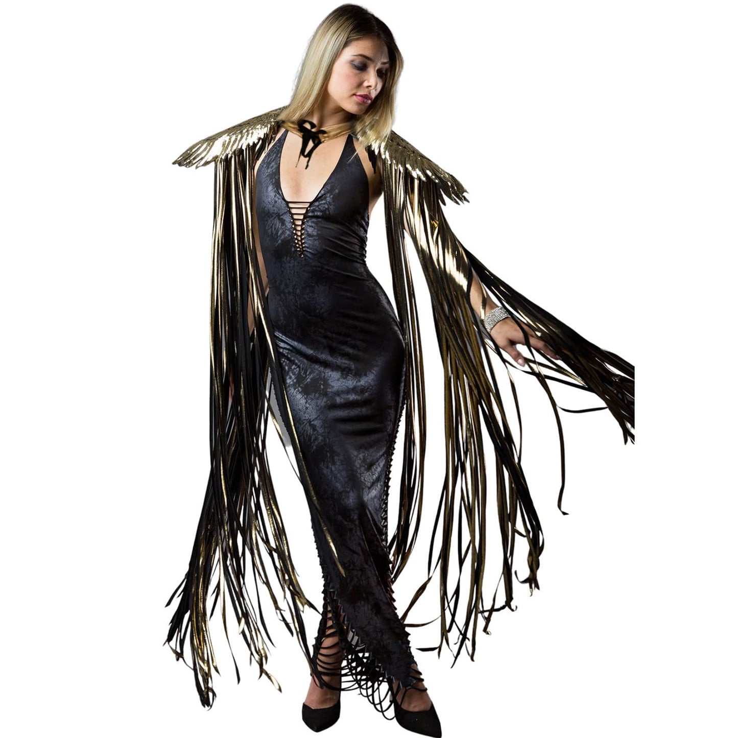 Ypser Shoulder Pieces with Fringed Angel Wings Cape Shawl for Burning Men Halloween Cosplay Golden