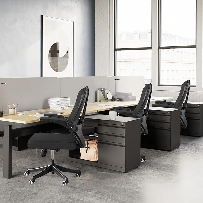 balmstar Executive Office Chair, Ergonomic Comfort Home Desk Chair, Mid Back Gaming Chair with Wheels, Adjustable Height, Lumbar Support, Flip-up Armrest with 350LBS Capacity