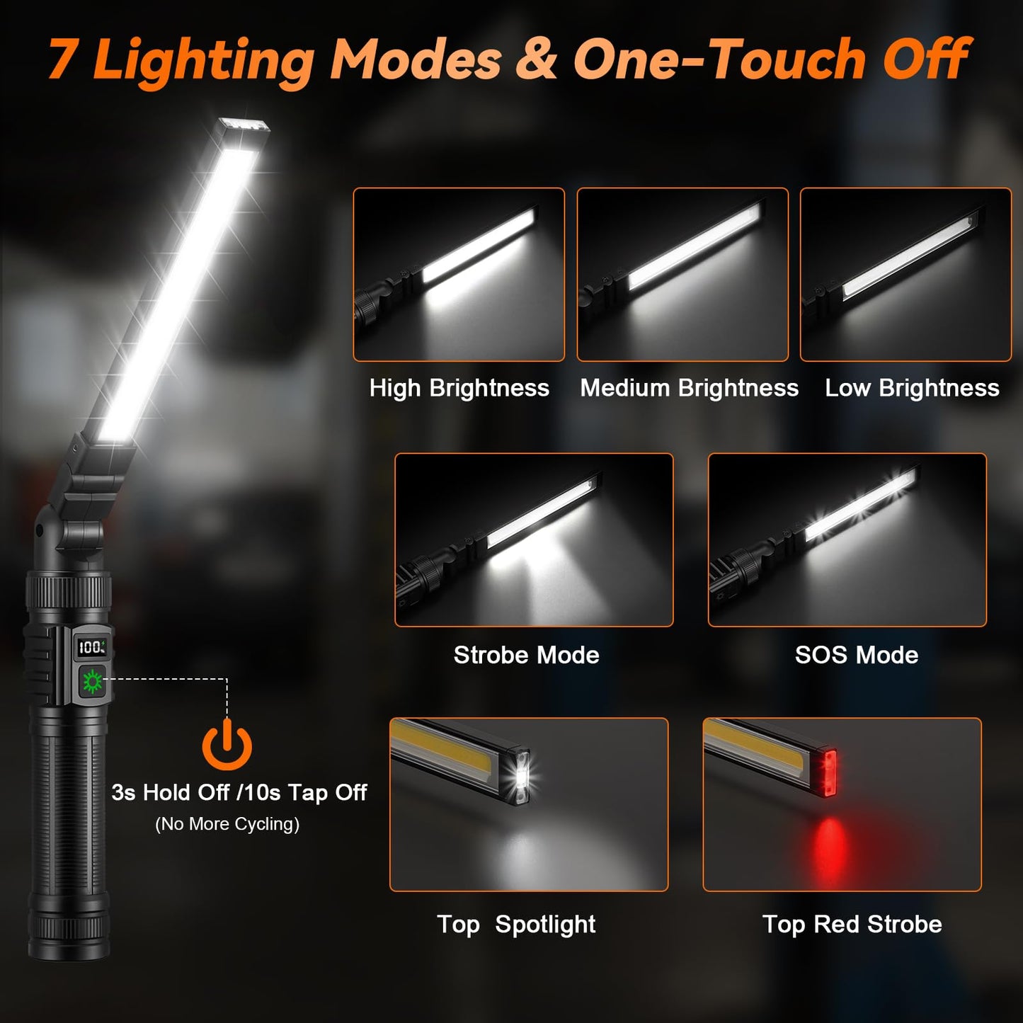 2Pack Magnetic Work Light, All Aluminum & 1500 High Lumens Rechargeable Work Light, 7 Mode & 360° Rotation Mechanic Light, Rechargeable Flashlight for Car Repairing, Valentines Day Tool Gifts for Him