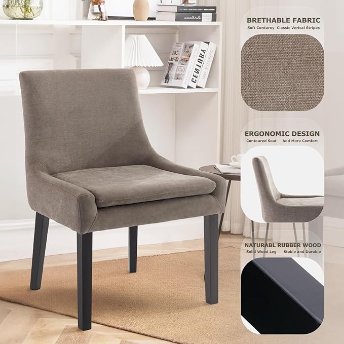 COLAMY Upholstered Dining Chairs Set of 2, Fabric Accent Side Leisure Chairs with Mid Back and Wood Legs for Living Room/Dining Room-Camel