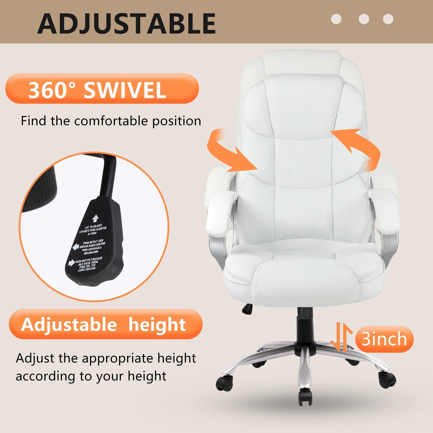 FDW Office Chair Computer High Back Adjustable Ergonomic Desk Chair Executive PU Leather Swivel Task Chair with Armrests Lumbar Support (Beige)
