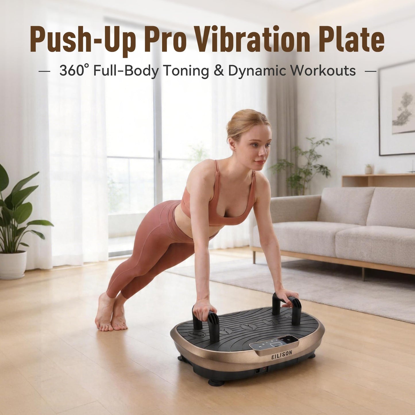 EILISON FITABS 3D Vibration Plate Exercise Machine with Seat - Ocsillation, Pulsation + Vibration Platform, Push Up | Vibration Machine for Lymphatic Drainage, Recovery (Fitabs Brown)